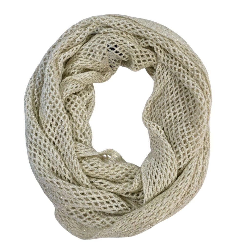 Steve Madden Infinity Scarf Metallic Knit One Size Cream‎ Women's Warm Preppy